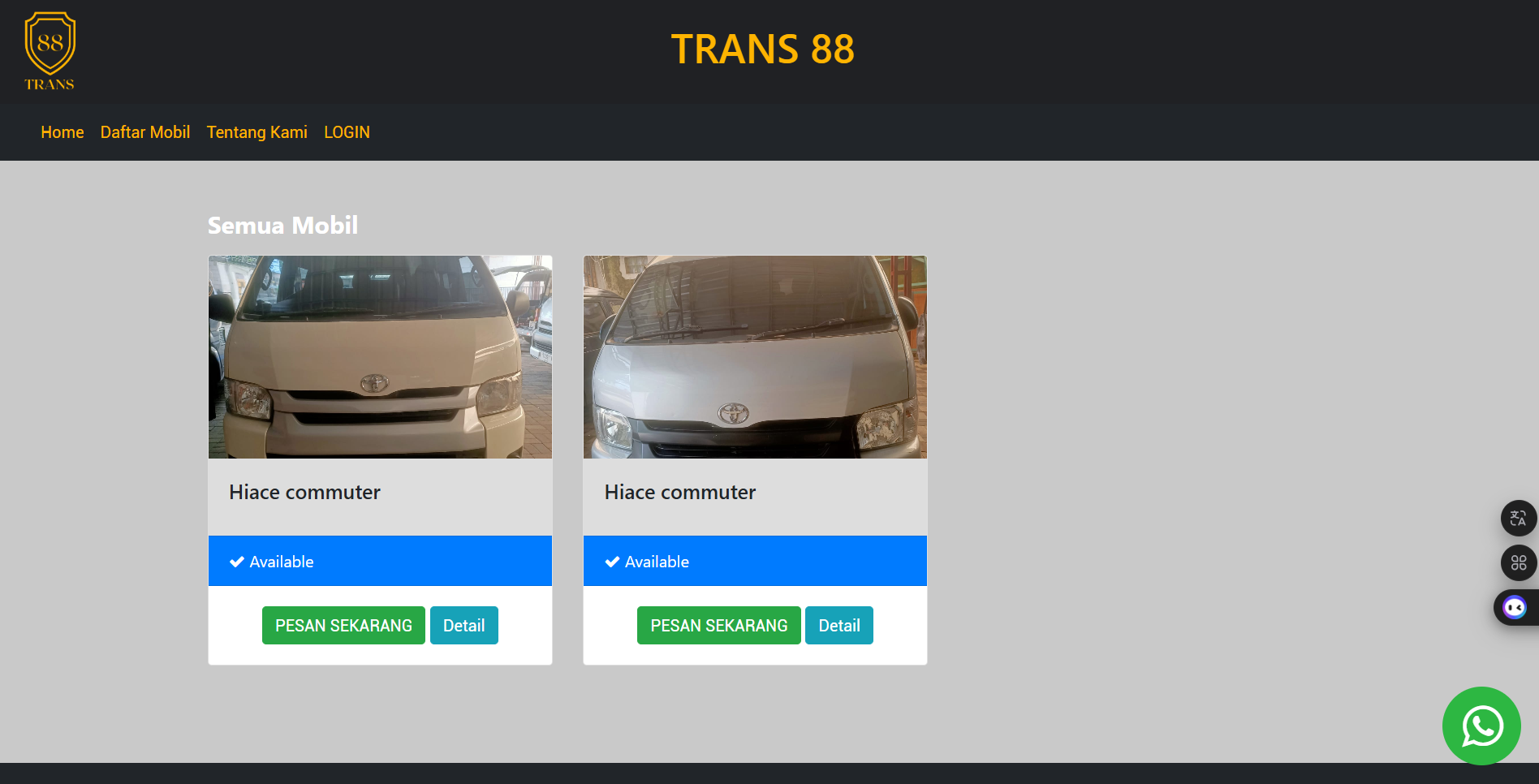 Trans 88 Rental – Car Rental Management Website